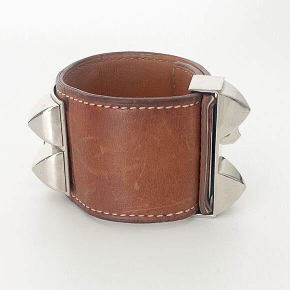 Hermès Collier De Chien CDC Bracelet Leather Brown Palladium Sz Small T1 Barenia - Picture 6 of 16